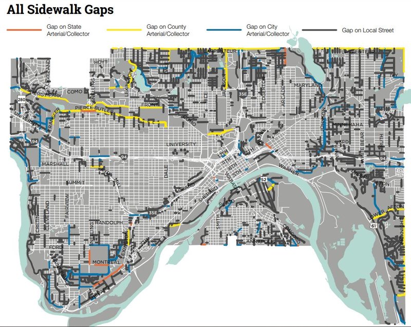 Saint Paul sidewalk network map.