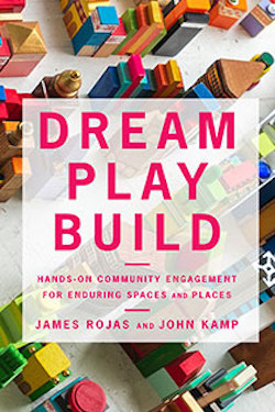 The cover of the book Dream, Play, Build shows various piles of toys arranged to resemble a cityscape.