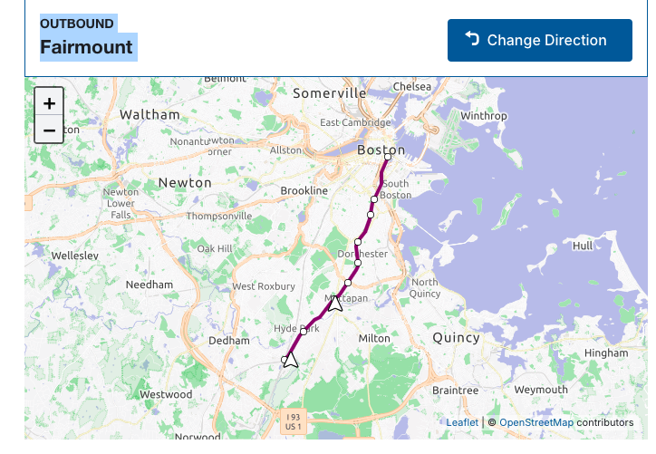 Map of MBTA Fairmont Line