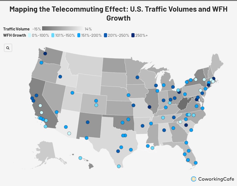 Map of telecommuting patters in United States.