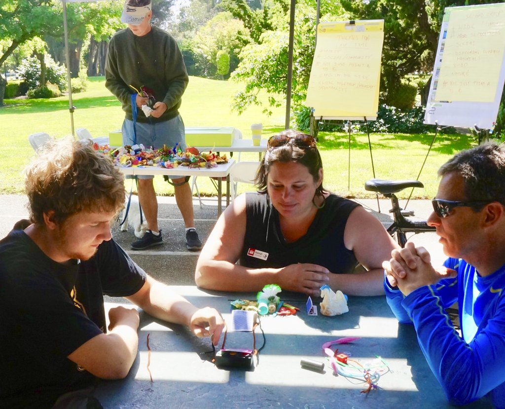 A group of people use toys and found objects to make maps of their neighborhoods. 