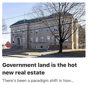Screen shot of Substack post about government land as "hot new real estate."