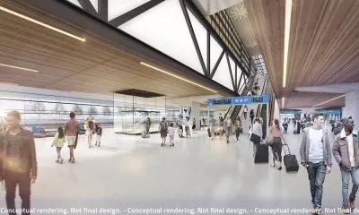 Rendering of busy concourse at Houston train station for Texas Central train.