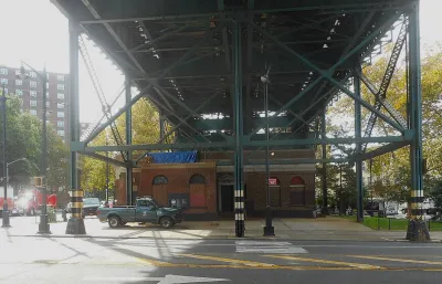 Former public restroom under bridge in New York City.