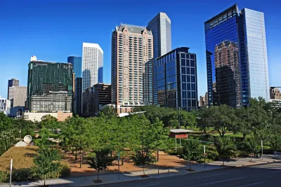 Discovery Green and Houston skyline