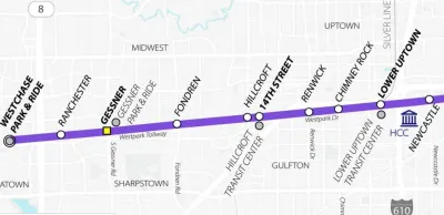 A map of the METRORapid University Corridor Project, showing the various stops along the proposed line.