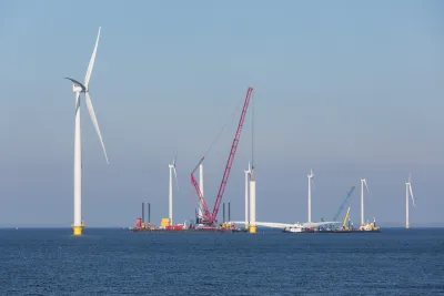 Construction site of offshore wind farm near the Dutch coast.