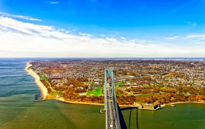 Aerial view of Verrazano-Narrows Bridge to Staten Island