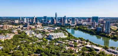 View of Austin, Texas skyline with river in foreground