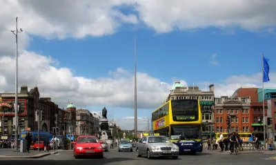 Cars and double-decker bus in Dublin, Ireland.