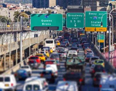 View of busy traffic on Williamsburg Bridge in Brooklyn, New York City