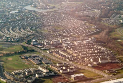 Aerial view of suburban Sterling, Virginia near Washington D.C.