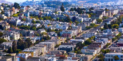 Aerial view of dense housing in San Francisco Bay Area.
