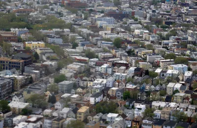 Aerial view of mid-density neighborhod in Newark, New Jersey.