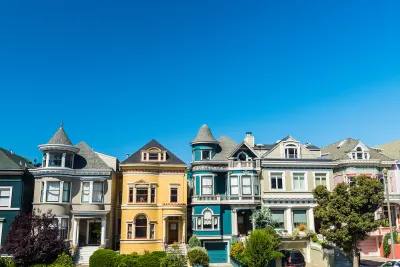 Row of colorful 'Painted Ladies' Victorian homes in San Francisco, California.