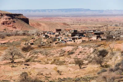 Aerial view of small tribal community of Upper Moenkopi on Navajo nation.