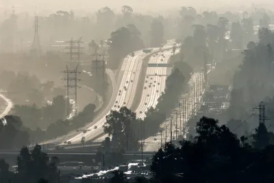 Hazy view of Interstate 5 freeway in Los Angeles, California.