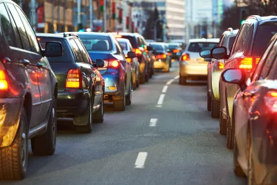 Traffic on a busy city street.