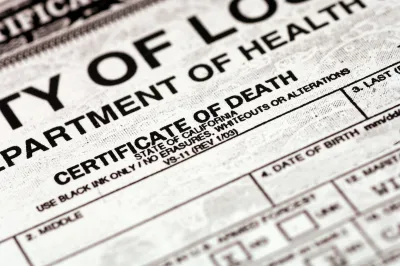 Close-up of title of death certificate for state of California.