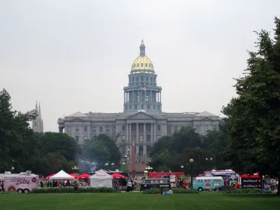 Food trucks in front of Colorado State Capitol.