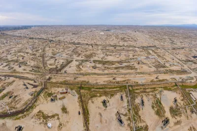 Aerial view of oil fields in Kern County, California.