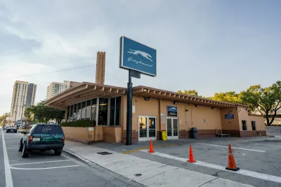 One-story Greyhound bus station in Ft. Lauderdale, Florida.