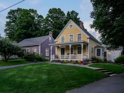 Two colorful Victorian houses in Conway, Massachusetts.