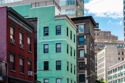 Colorful multistory apartment builfings in SoHo neighborhood of New York City.