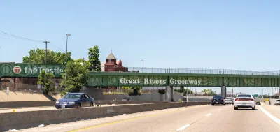 Great Rivers Greenway bike trail bridge over highway in St. Louis, Missouri.