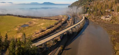 Aerial View of Chuckanut Drive and the Blanchard Bridge in the Skagit Valley.