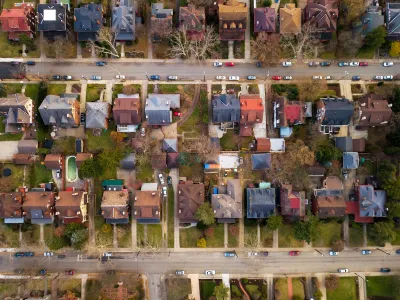 Bird's eye view of single-family homes in Pittsburgh, Pennsylvania.