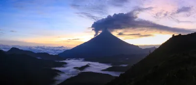 Aerial view of the Sangay volcano in Ecuador at sunrise or sunset.