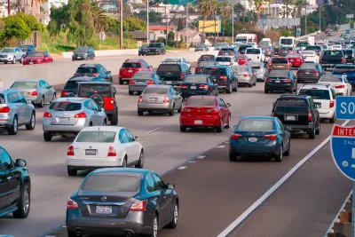 Heavy traffic on freeway in San Diego, California.