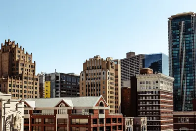 High view of high-rise buildings in downtown Fort Worth, Texas.