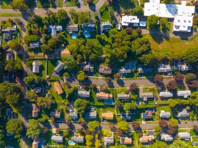 Bird's eye view of historic single-family home neigthborhood in Stratford, Connecticut.