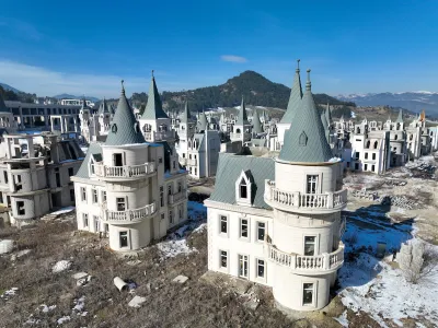 View of Burj al Babas, Turkey, abandoned development of French-style chateau homes.