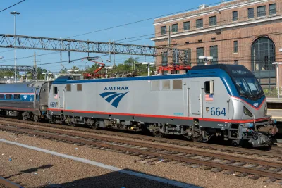 AMtrak train at station in New Haven, Connecticut.