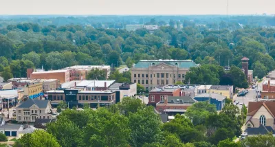 Aerial view of DeKalb County Courthouse and surrounding area in Auburn, Georgia.