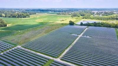 Large solar installation near farms in U.S. Midwest.