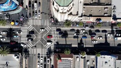 Bird'es eye view of Los Angeles intersection.