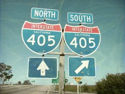 Vintage filtered photo of Interstate 405 North and South sign