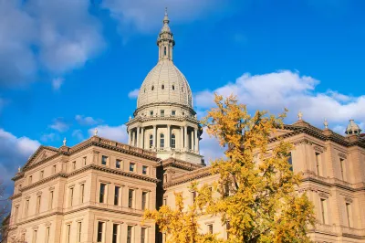 View of Michigan State Capitol dome in Lansing, Michigan.