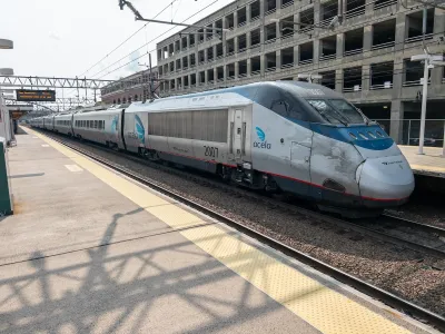 Acela Amtrak train in station in New Haven, Connecticut.