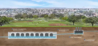 Rendering of underground stormwater capture system in Adventure Park in Whittier, California