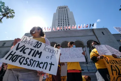 Tenants' rights rally in front of Los Angeles City Hall, June 2021