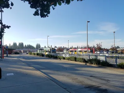 Bus terminal at Aurora Village Transit Center in Shoreline, Washington.