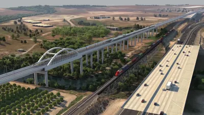 Rendering of California high-speed rail train viaduct with arches