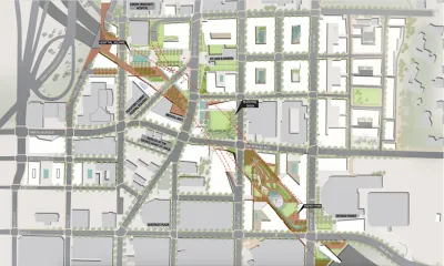 Map of proposed freeway cap over Atlanta freeway