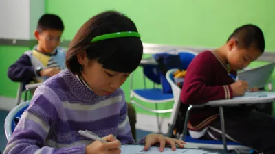 Taking a test.