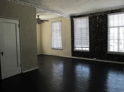 Empty living room/dining room in an apartment in a 1920s apartment house, Los Angeles, California.